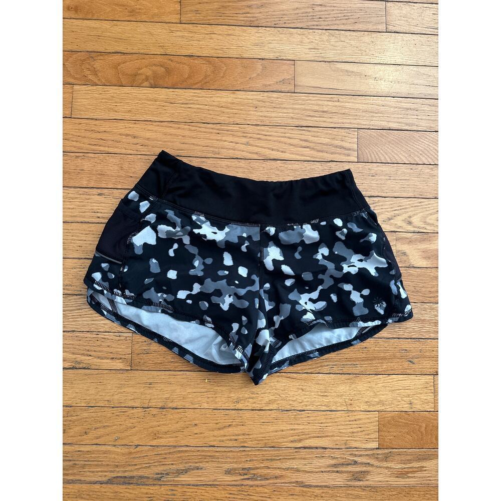 Athleta Running Shorts Women’s XS Black Gray Camo Athletic Lined Workout Pocket